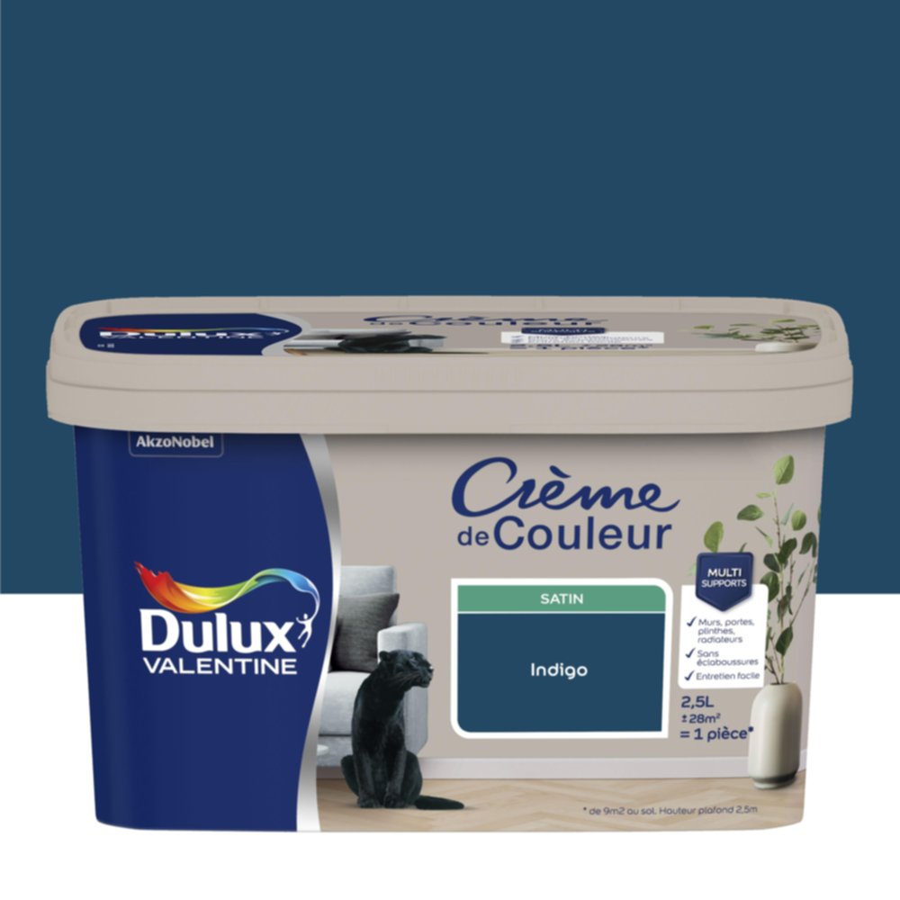 Peinture Crème de couleur satin bleu indigo 2,5L - DULUX VALENTINE