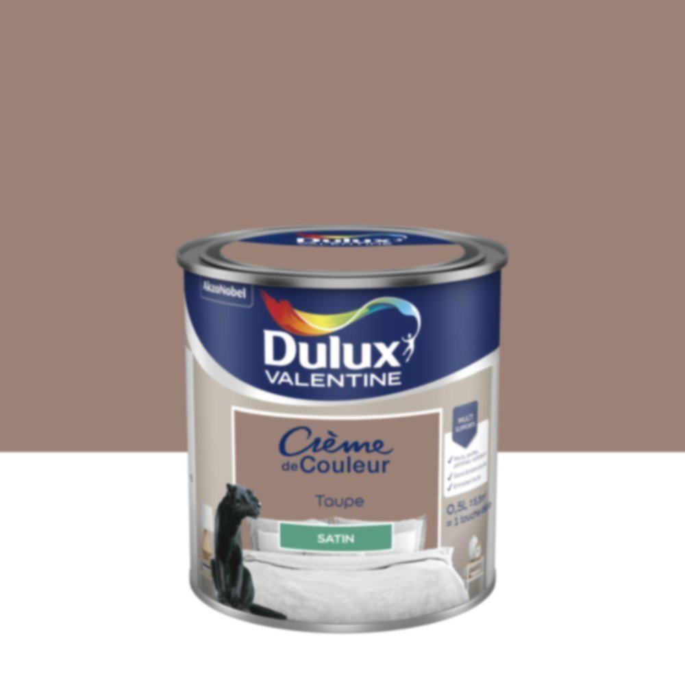 Peinture murs et boiseries Crème de Couleur Satin Taupe 0,5L - DULUX VALENTINE