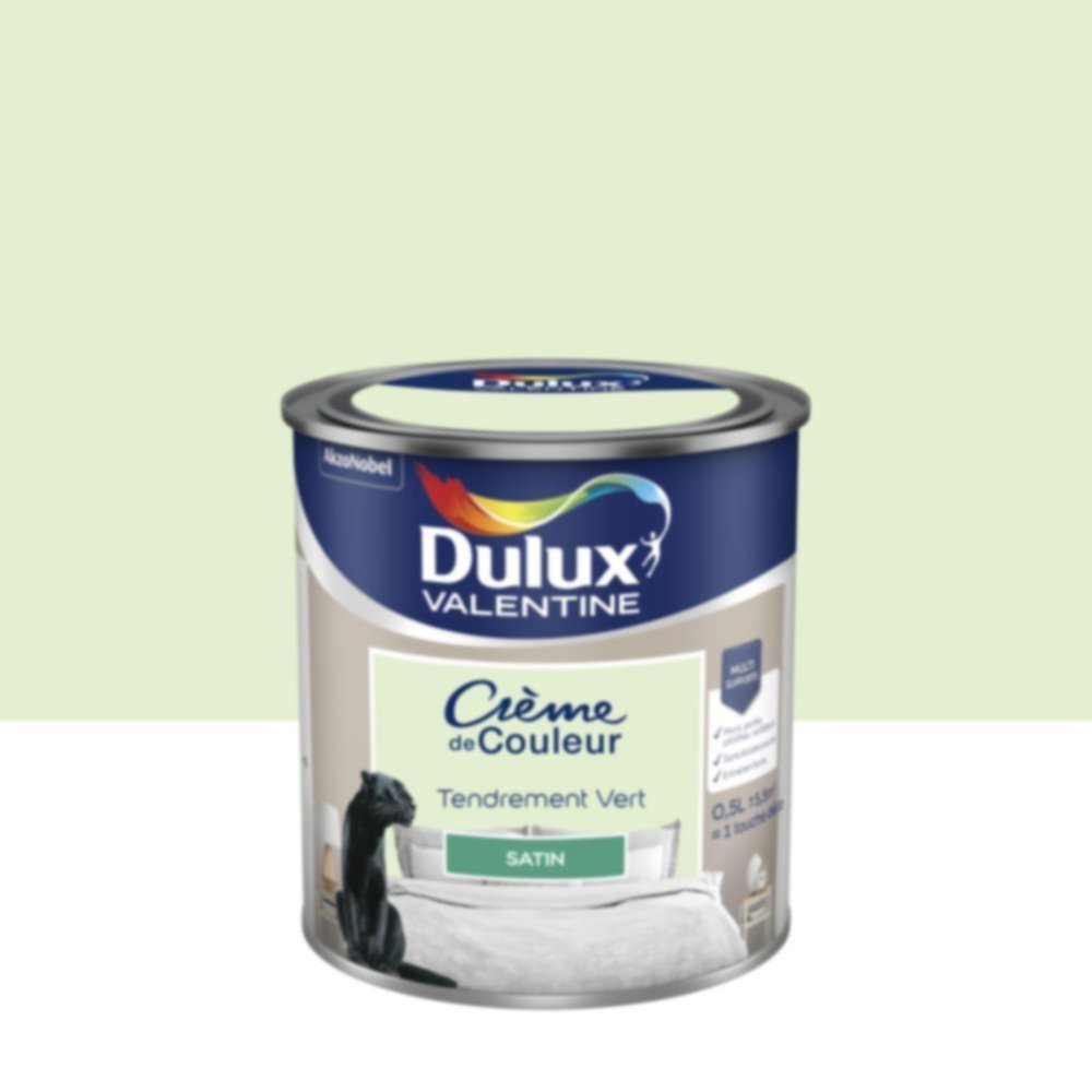 Peinture murs et boiseries Crème de Couleur Satin Tendrement Vert 0,5L - DULUX VALENTINE