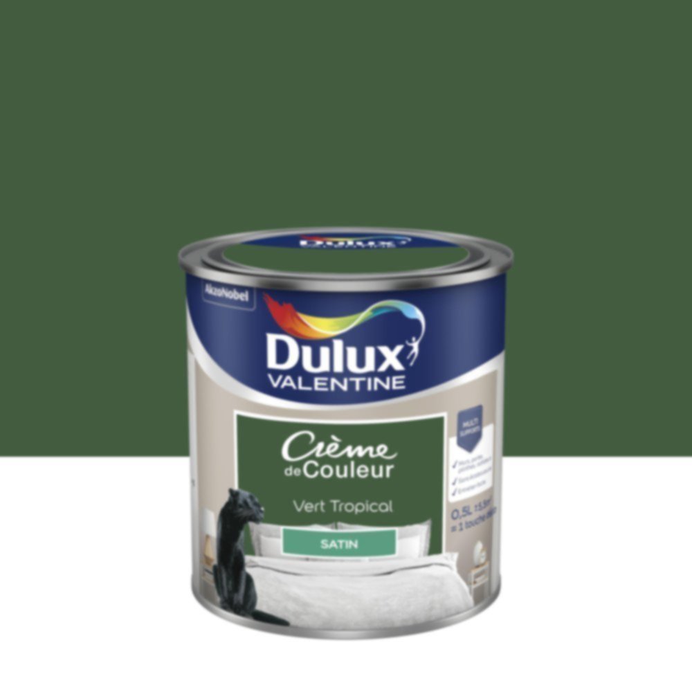 Peinture murs et boiseries Crème de Couleur Satin Vert Tropical 0,5L - DULUX VALENTINE