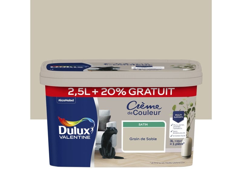 Peinture Crème de couleur satin satin grain de sable 2,5L + 20% gratuits - DULUX VALENTINE