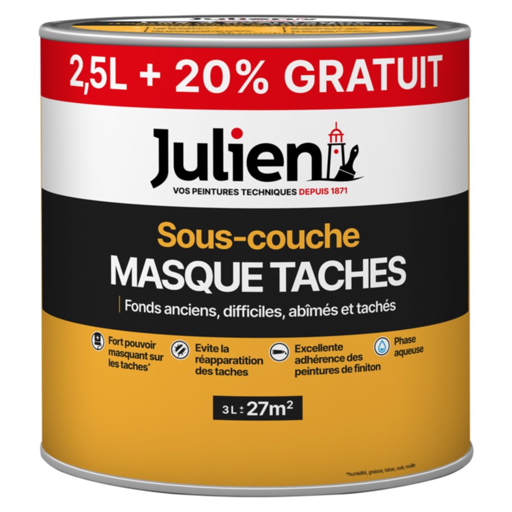 Sous-couche Peinture Masque Taches Multi-Supports Blanc Mat 3L - JULIEN