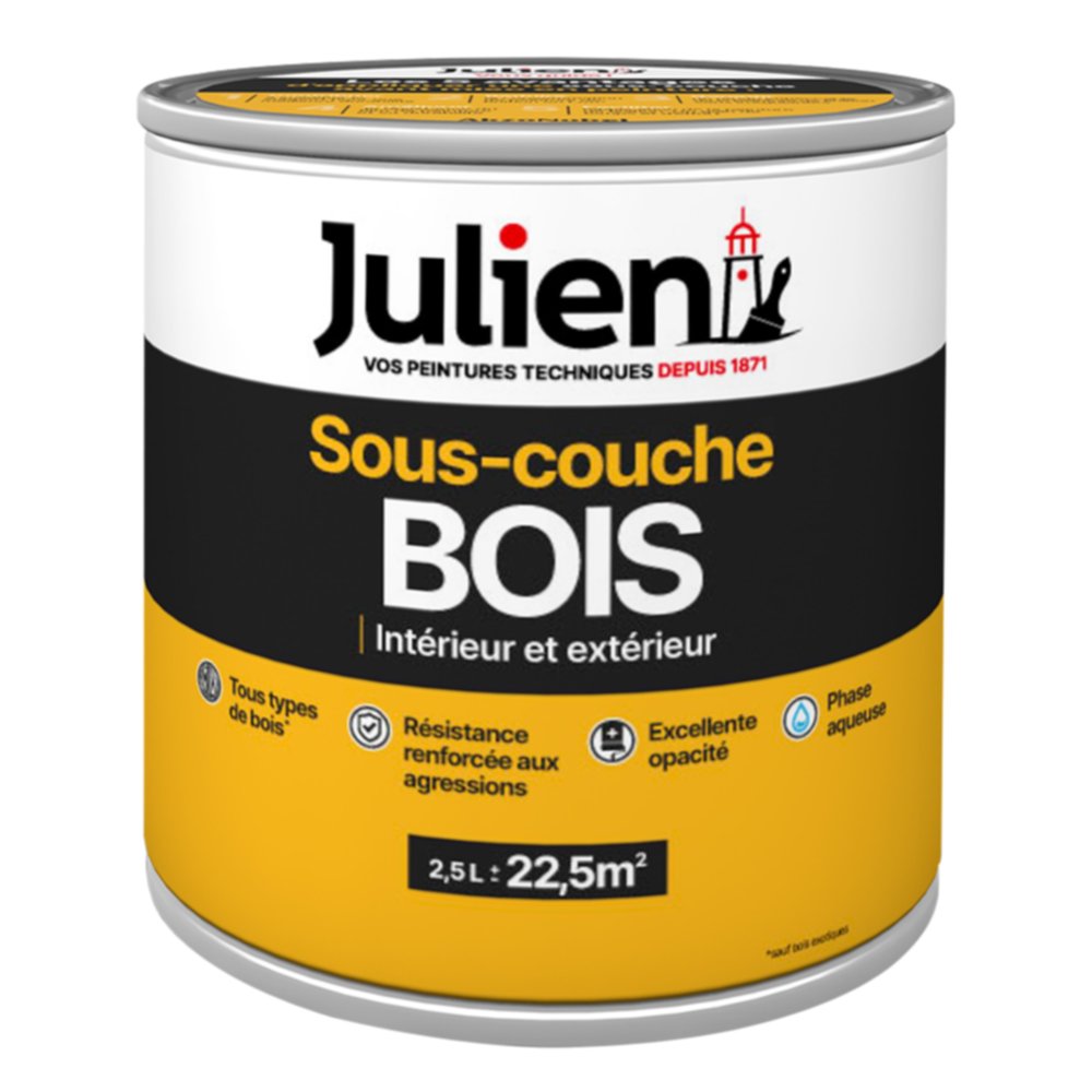 Sous-couche Peinture Bois Intérieur Extérieur Blanc Mat 2,5L - JULIEN