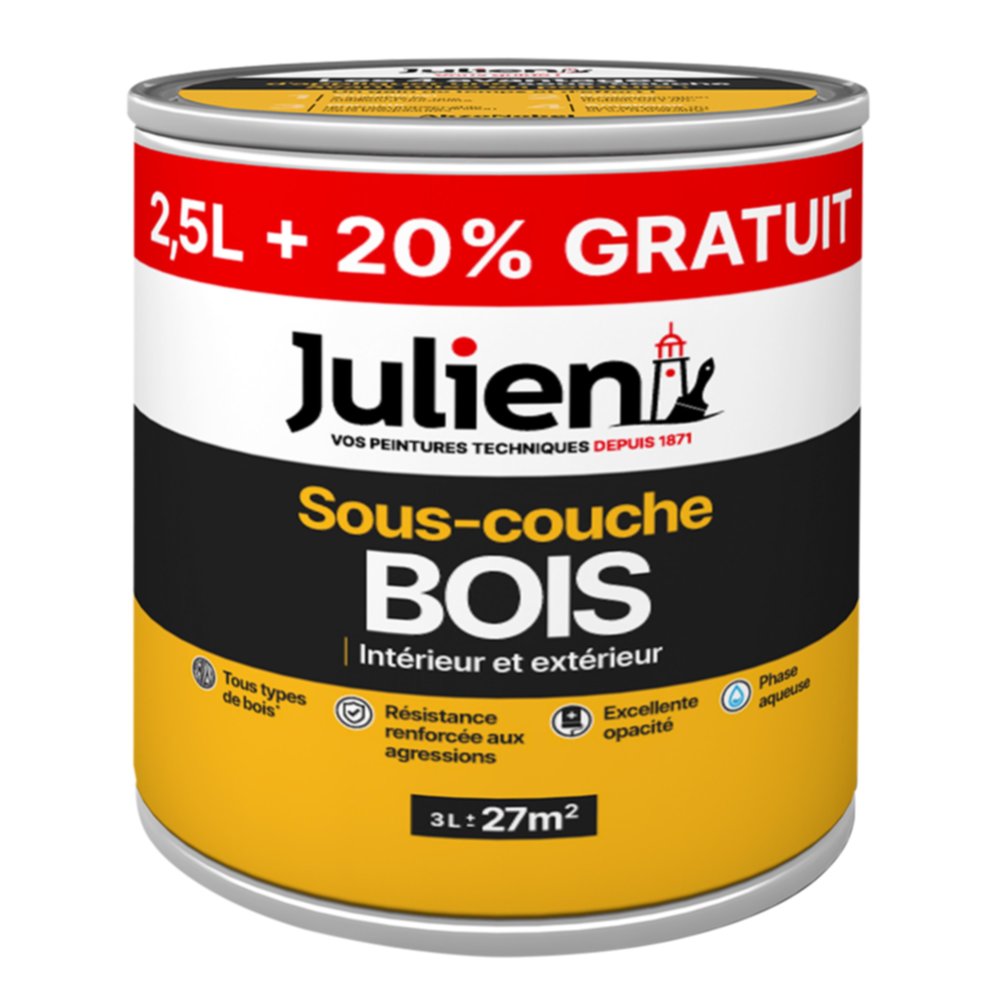 Sous-couche Peinture Bois Intérieur Extérieur Blanc Mat 3L - JULIEN