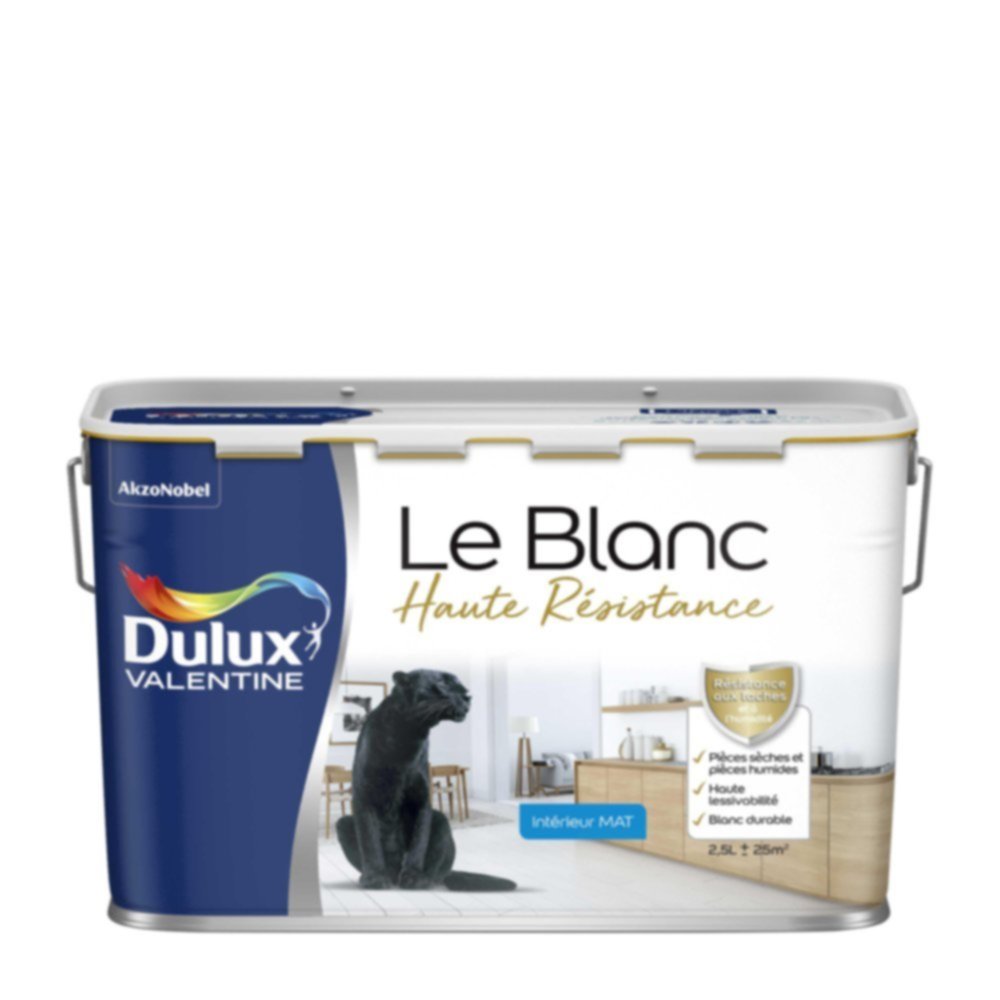 Peinture intérieure Haute Resistance Blanc Mat 2,5L - DULUX VALENTINE