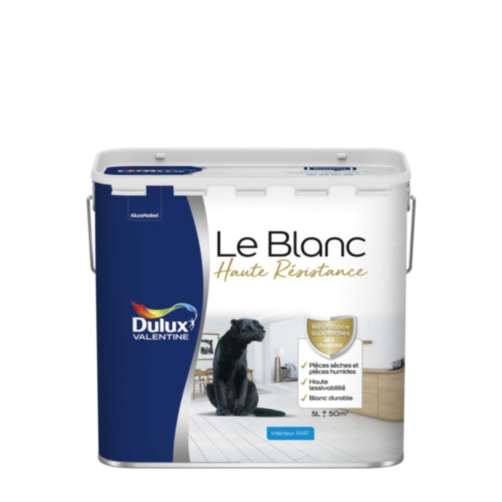 Peinture intérieure Haute Resistance Blanc Mat 5L - DULUX VALENTINE