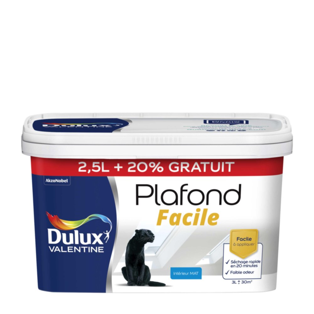 Peinture intérieure Plafond Facile Blanc Mat 2,5L + 20% - DULUX VALENTINE