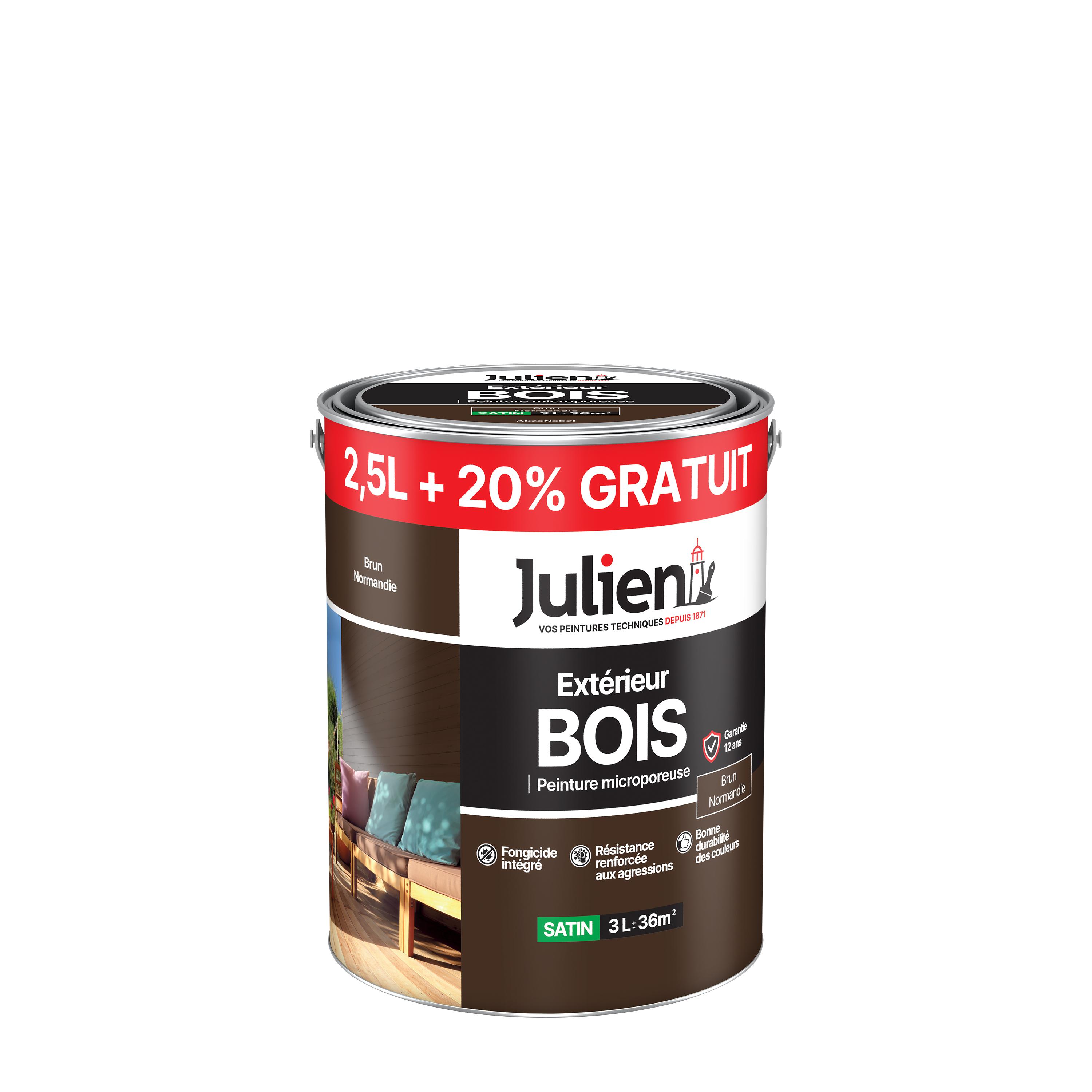 Peinture bois extérieur Brun Normandie 2,5L+20% - JULIEN