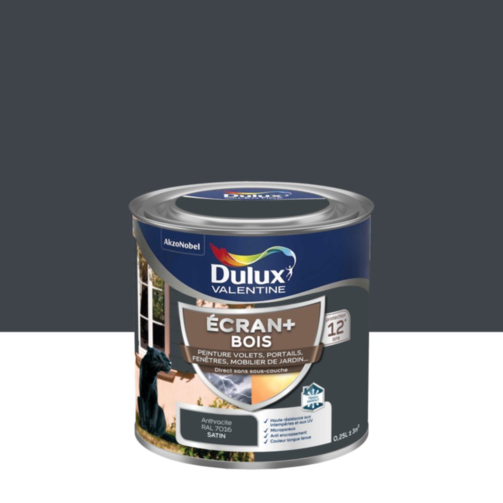 Peinture Ecran+ Bois Satin Gris Anthracite 0,25L - DULUX VALENTINE