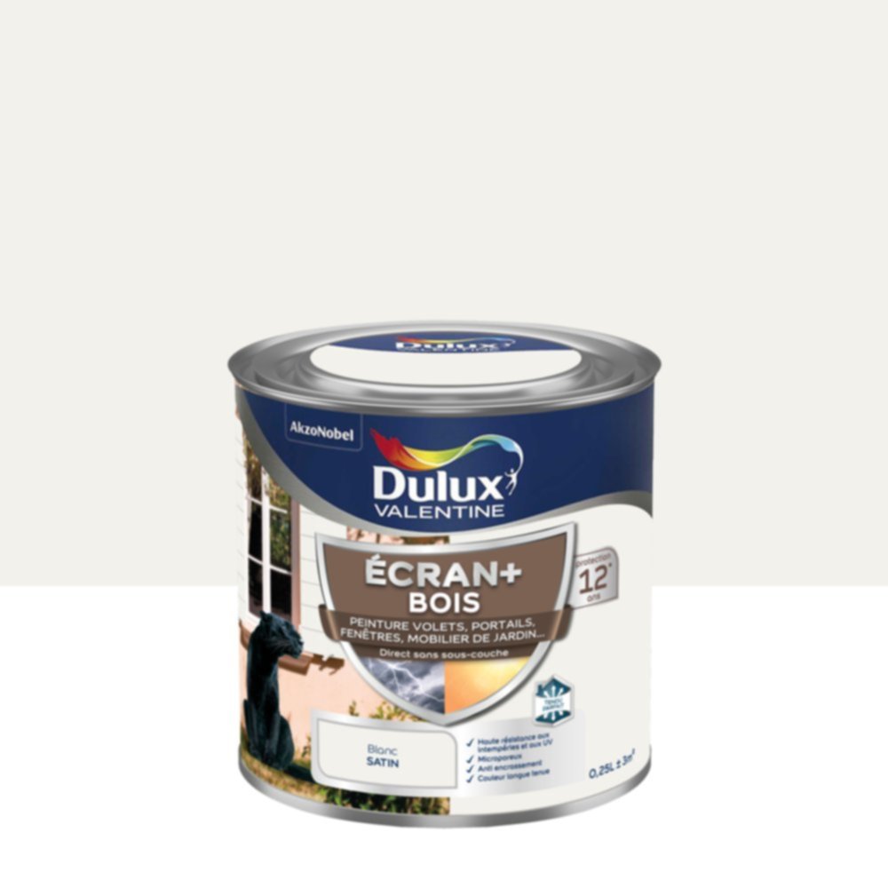 Peinture Ecran+ Bois Satin Blanc 0,25L - DULUX VALENTINE