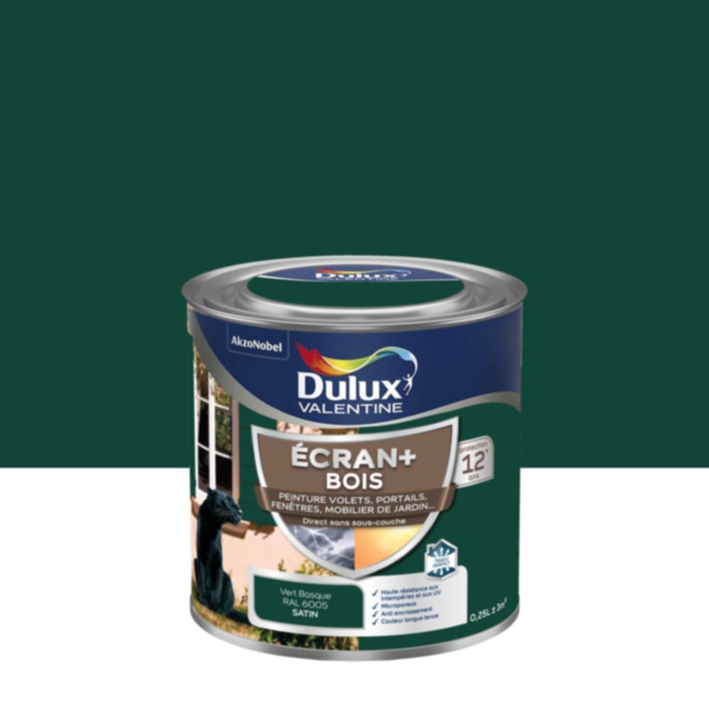 Peinture Ecran+ Bois Satin Vert Basque 0,25L - DULUX VALENTINE