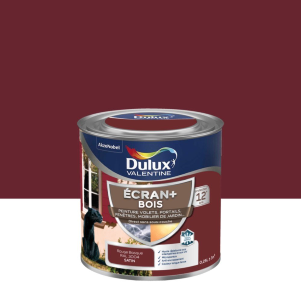 Peinture Ecran+ Bois Satin Rouge Basque 0,25L - DULUX VALENTINE