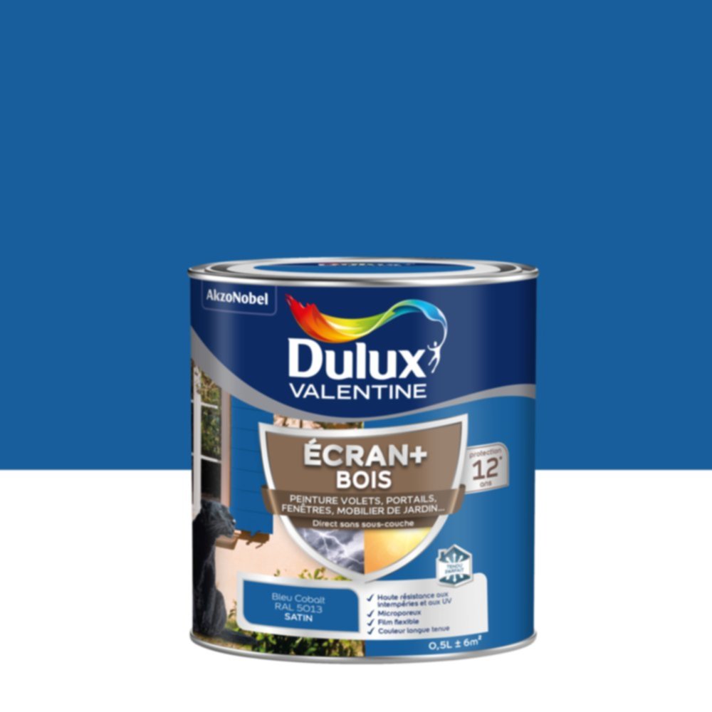 Peinture Ecran+ Bois Satin Bleu Cobalt 0,5L - DULUX VALENTINE