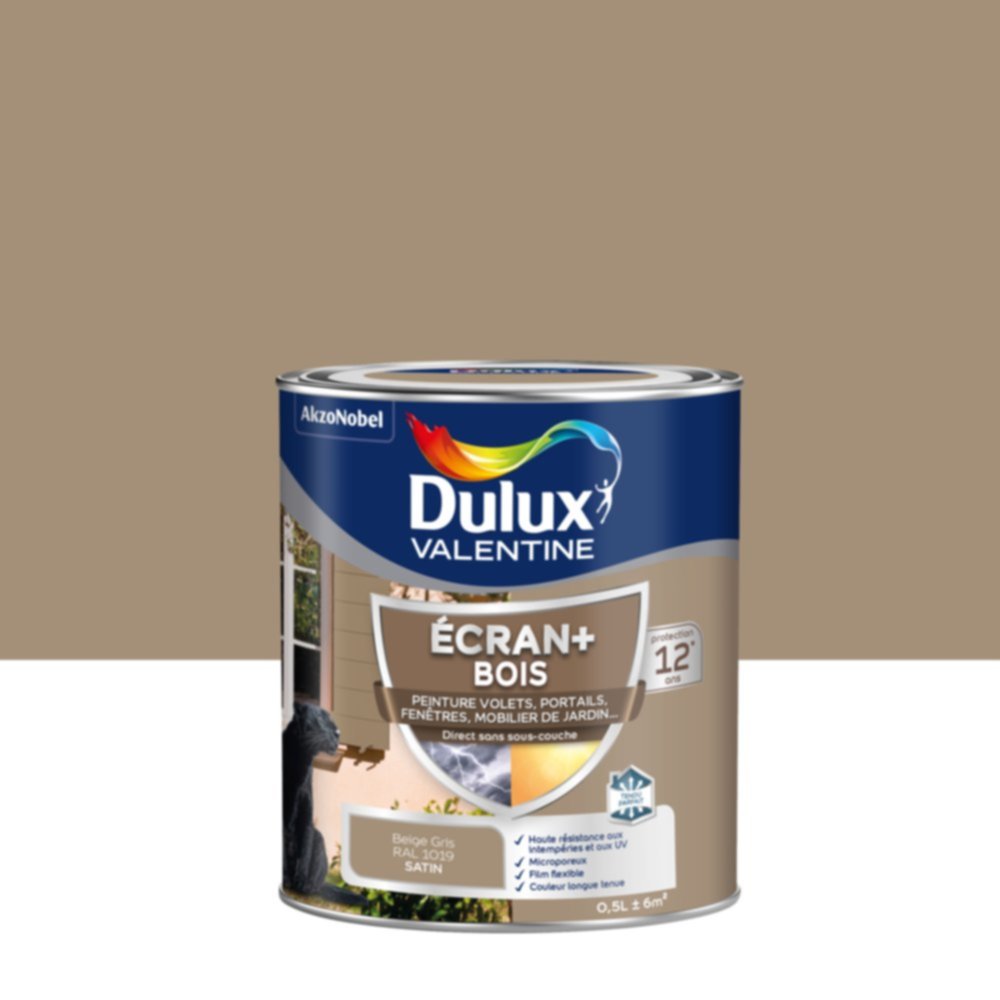 Peinture Ecran+ Bois Satin Beige Gris 0,5L - DULUX VALENTINE