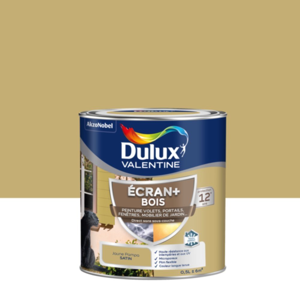 Peinture Ecran+ Bois Satin Jaune Pampa 0,5L - DULUX VALENTINE