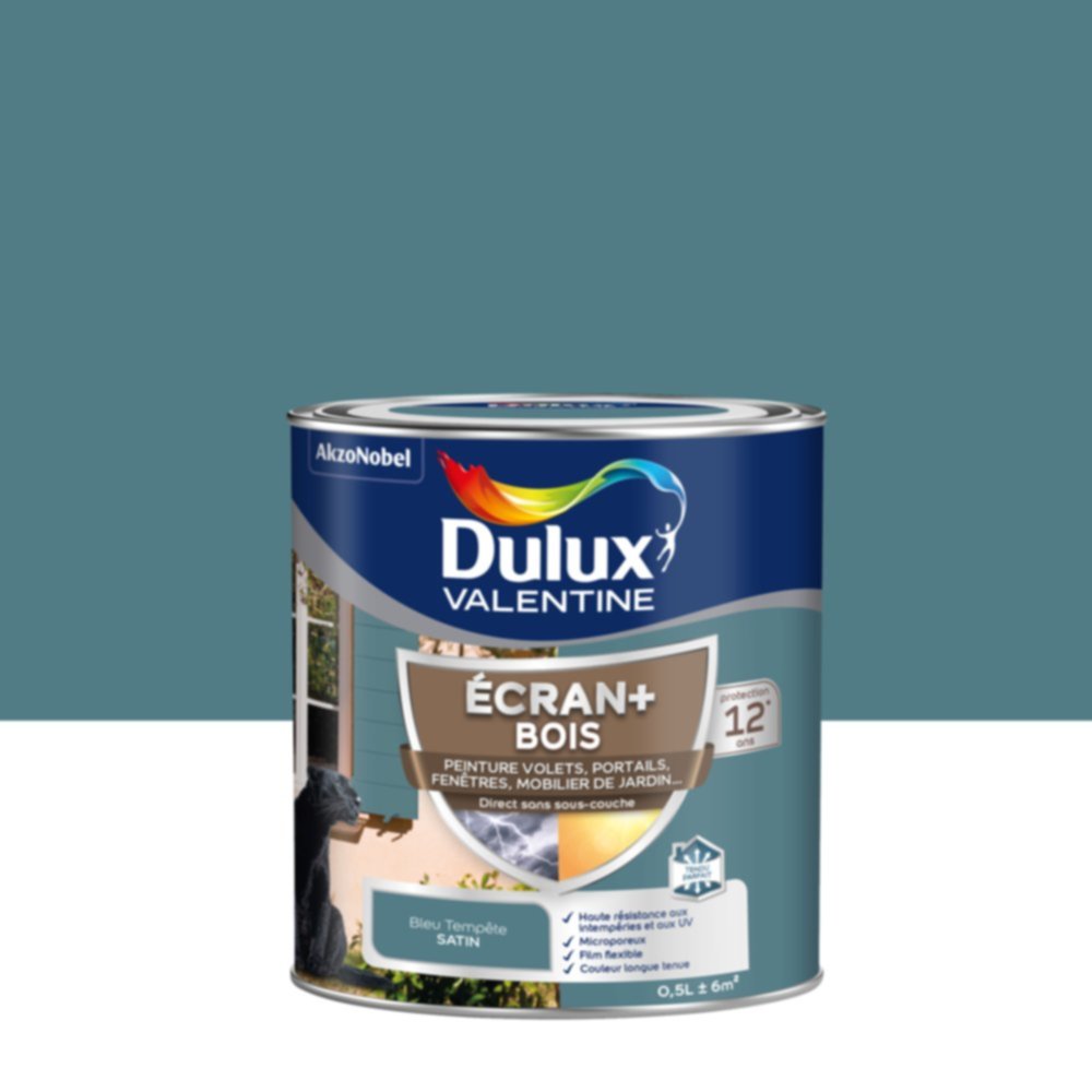 Peinture Ecran+ Bois Satin Bleu Tempête 0,5L - DULUX VALENTINE