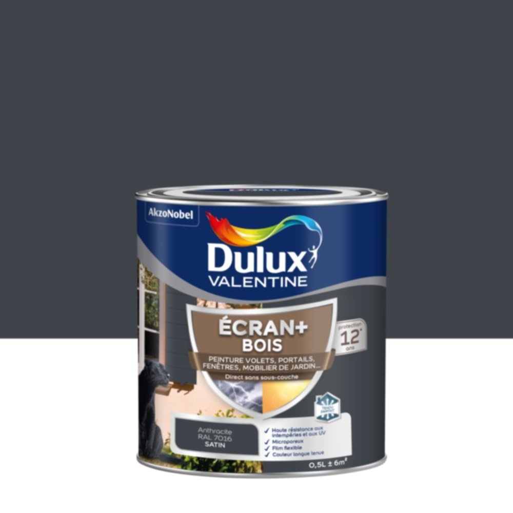 Peinture Ecran+ Bois Satin Gris Anthracite 0,5L - DULUX VALENTINE