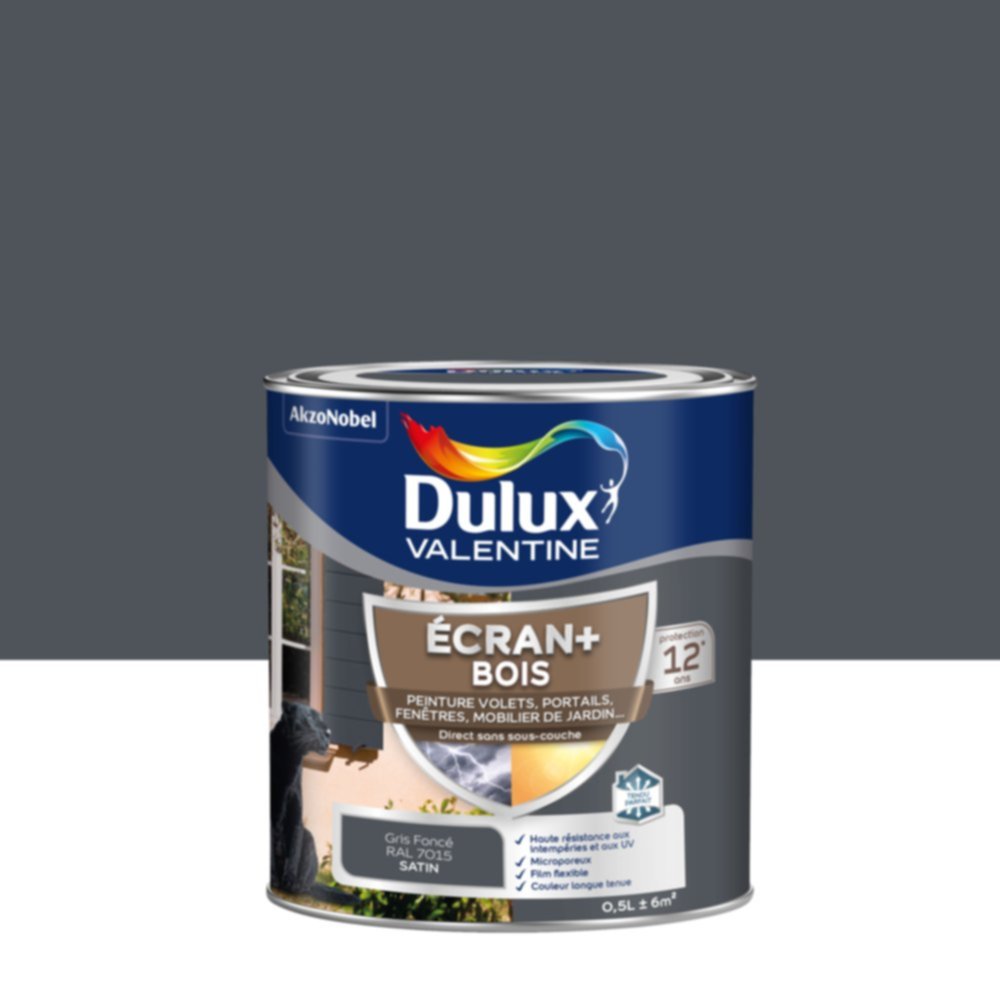 Peinture Ecran+ Bois Satin Gris Foncé 0,5L - DULUX VALENTINE