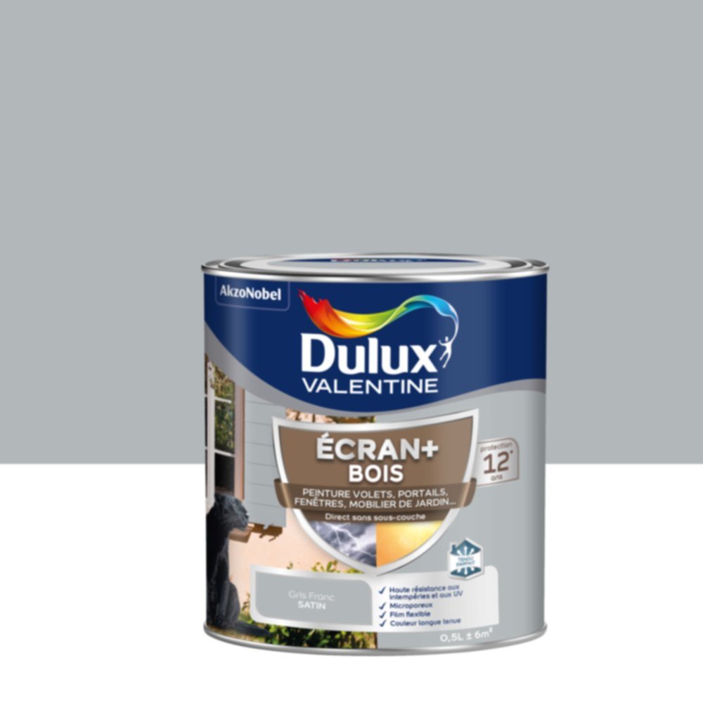 Peinture Ecran+ Bois Satin Gris Franc 0,5L - DULUX VALENTINE