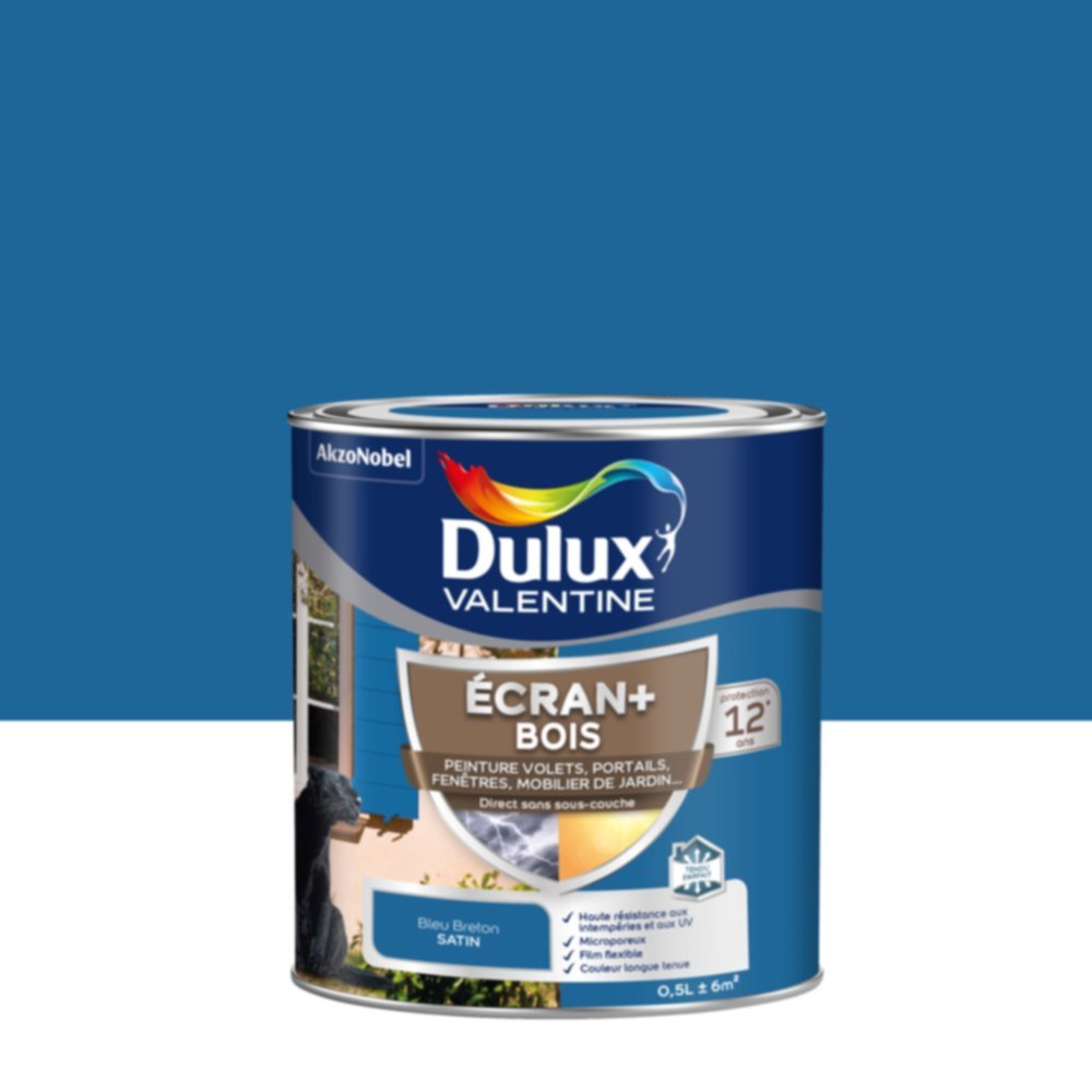 Peinture Ecran+ Bois Satin Bleu Breton 0,5L - DULUX VALENTINE