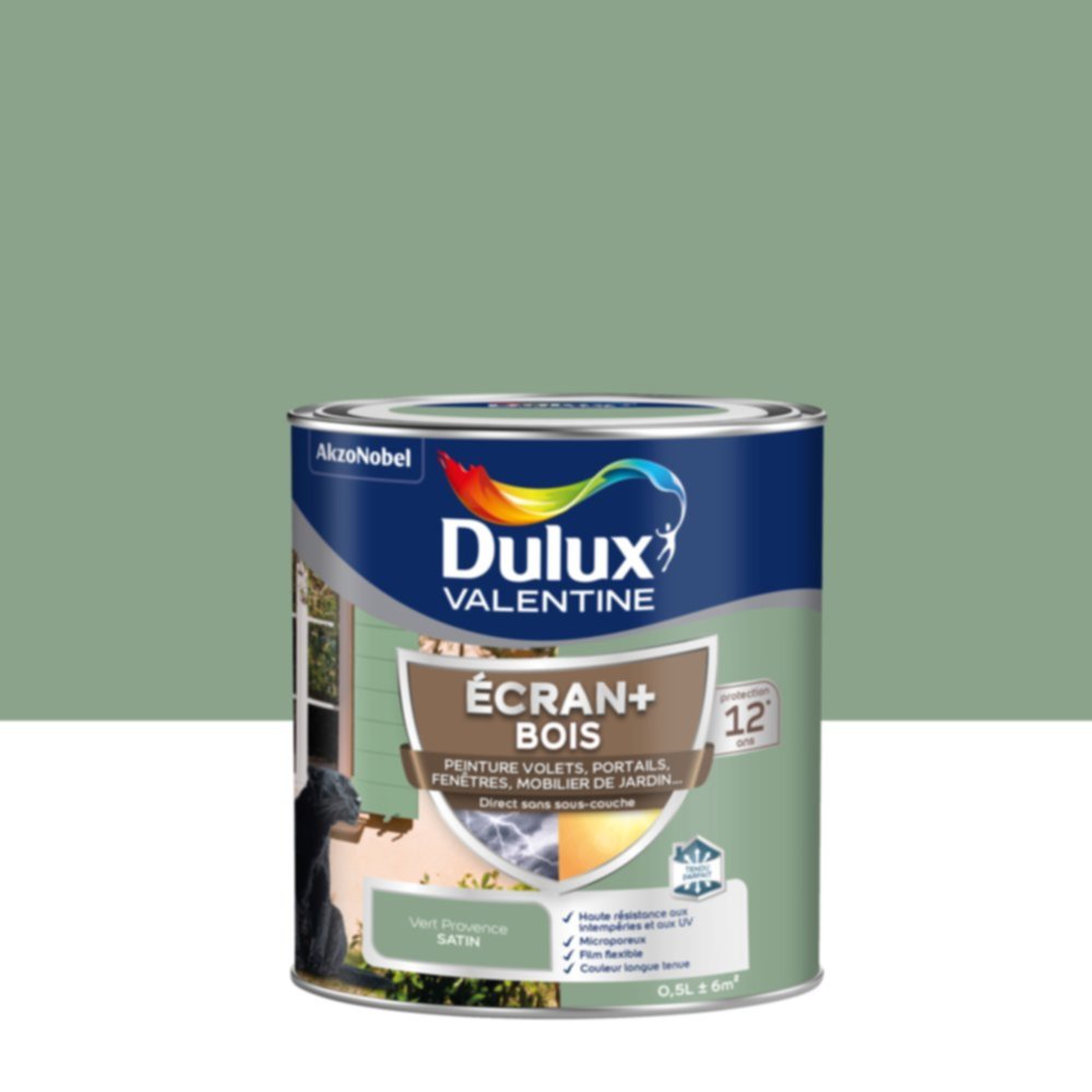 Peinture Ecran+ Bois Satin Vert Provence 0,5L - DULUX VALENTINE