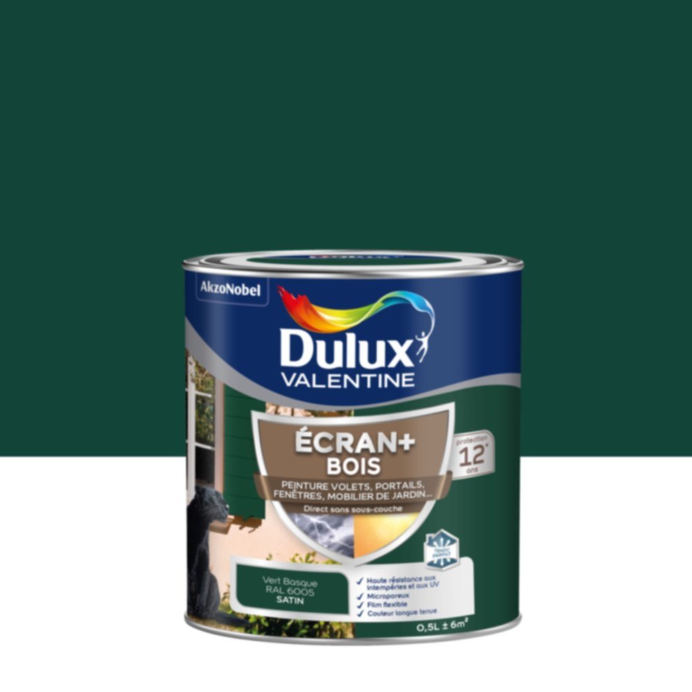 Peinture Ecran+ Bois Satin Vert Basque 0,5L - DULUX VALENTINE