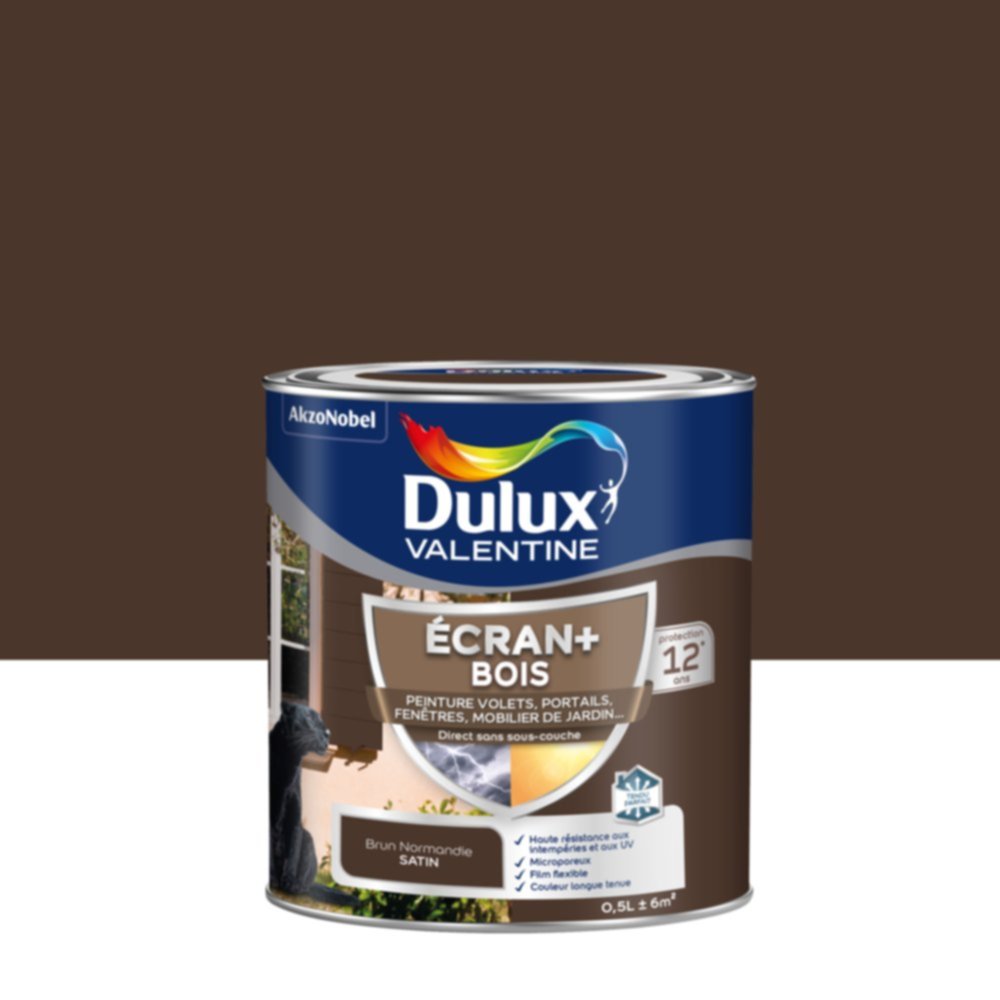 Peinture Ecran+ Bois Satin Brun Normandie 0,5L - DULUX VALENTINE