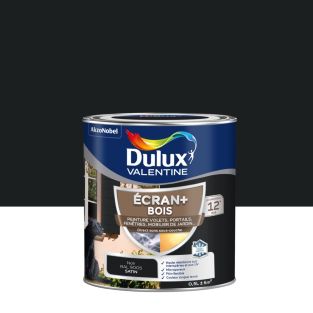 Peinture Ecran+ Bois Satin Noir 0,5L - DULUX VALENTINE