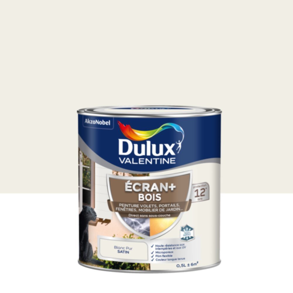 Peinture Ecran+ Bois Satin Blanc Pur 0,5L - DULUX VALENTINE