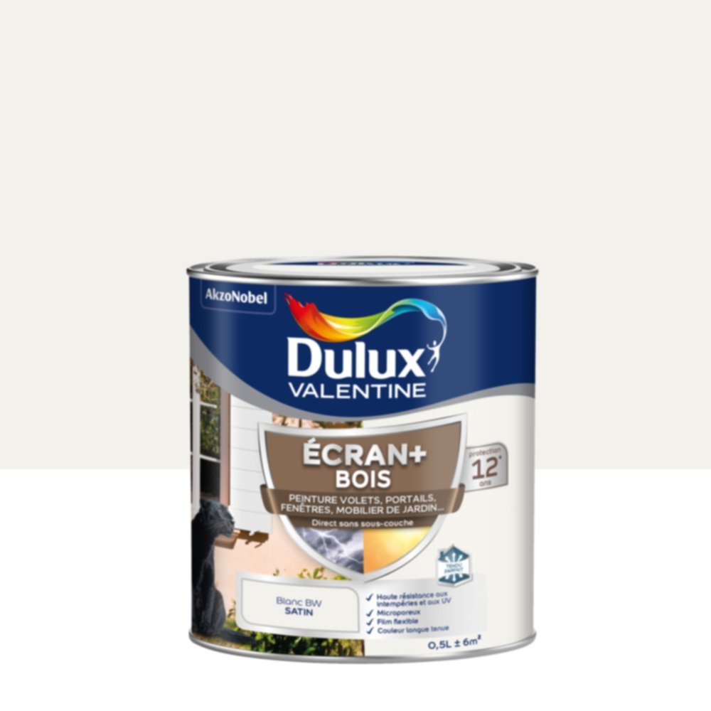 Peinture Ecran+ Bois Satin Blanc (Blanc BW) 0,5L - DULUX VALENTINE