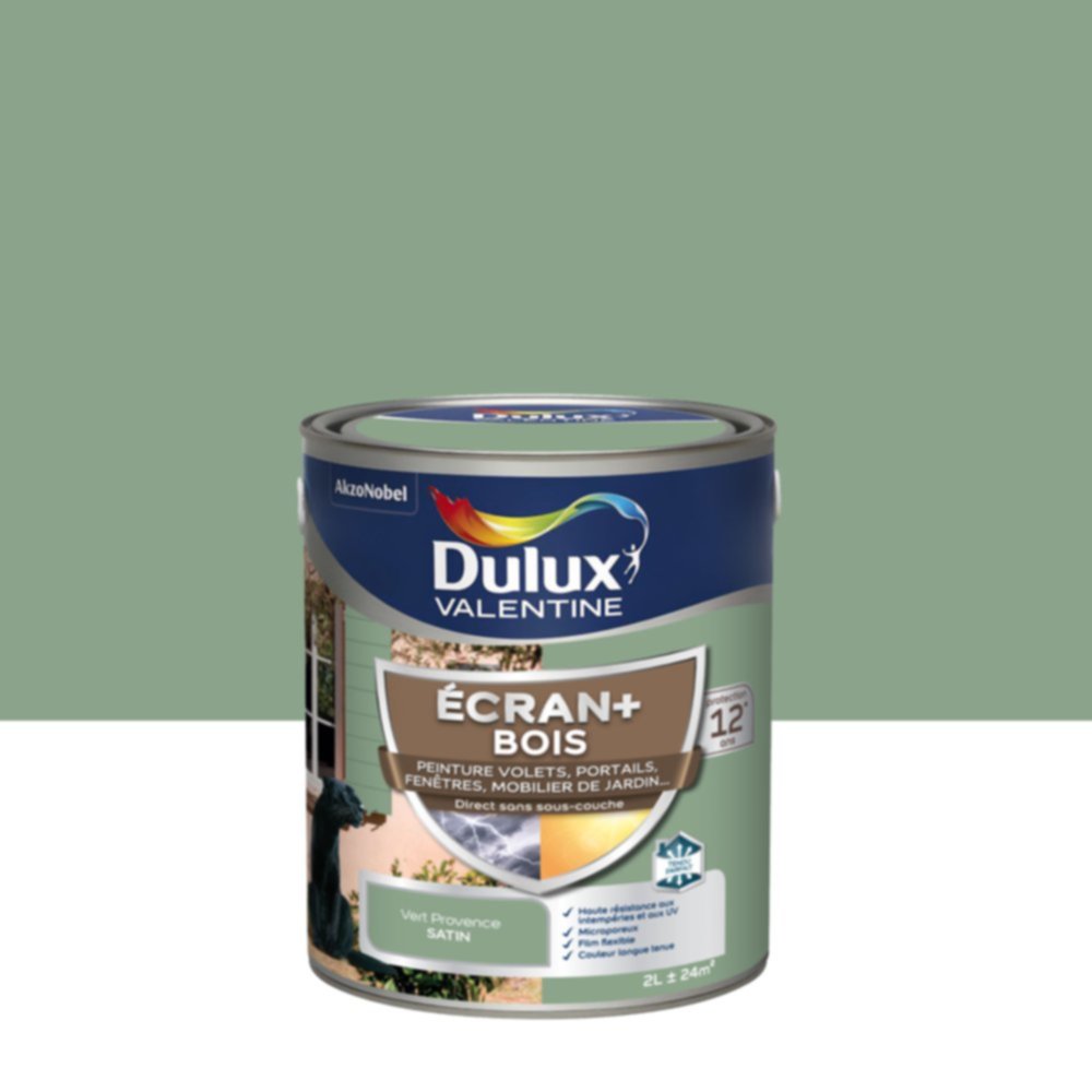 Peinture Ecran+ Bois Satin Vert Provence 2L - DULUX VALENTINE