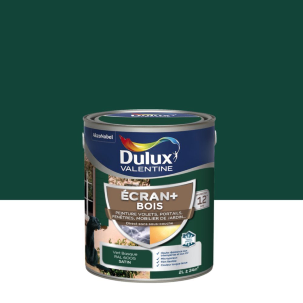 Peinture Ecran+ Bois Satin Vert Basque 2L - DULUX VALENTINE