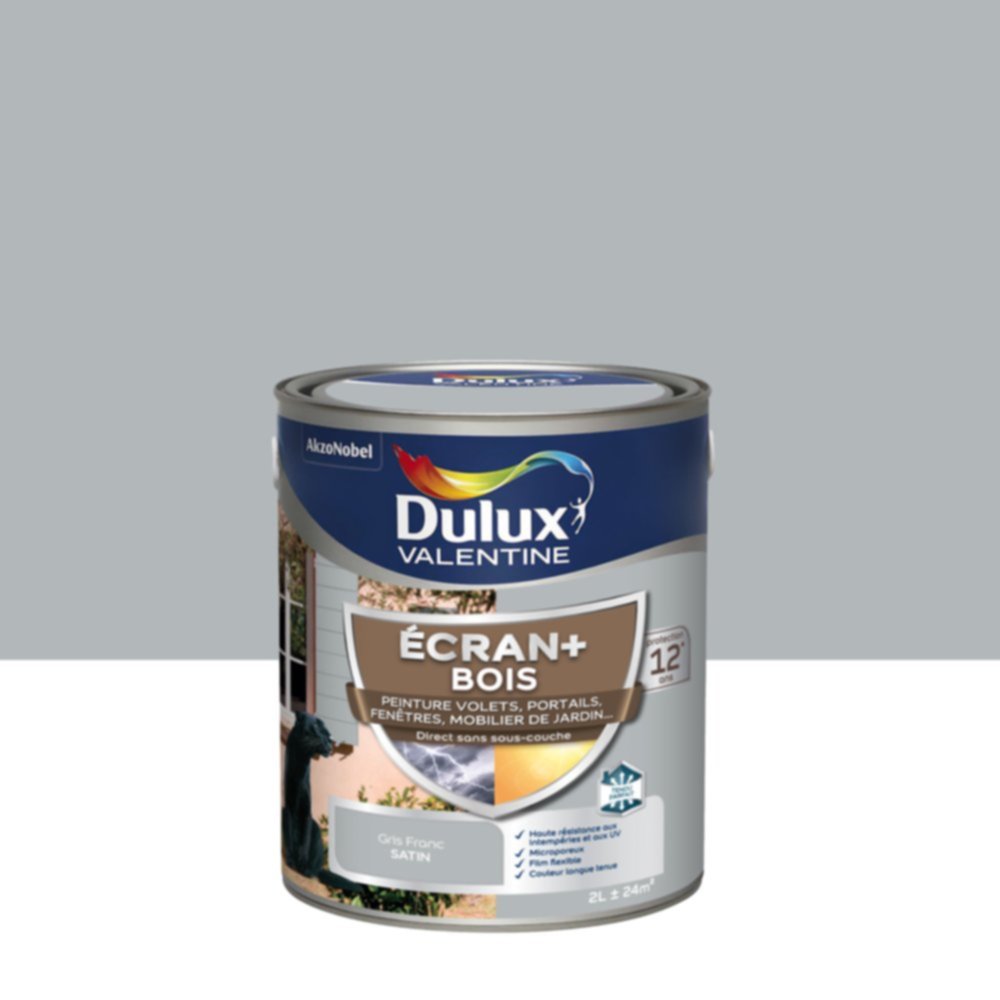 Peinture Ecran+ Bois Satin Gris Franc 2L - DULUX VALENTINE