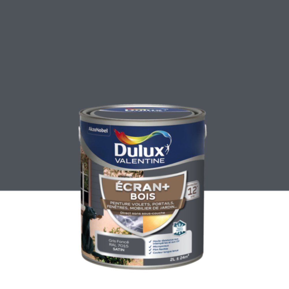 Peinture Ecran+ Bois Satin Gris Foncé 2L - DULUX VALENTINE