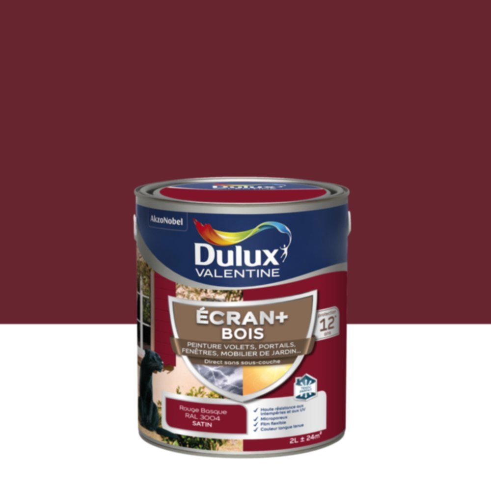 Peinture Ecran+ Bois Satin Rouge Basque 2L - DULUX VALENTINE