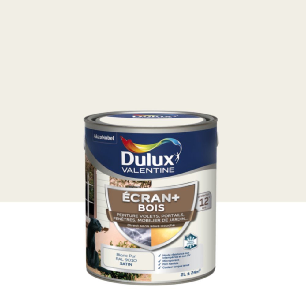 Peinture Ecran+ Bois Satin Blanc Pur 2L - DULUX VALENTINE