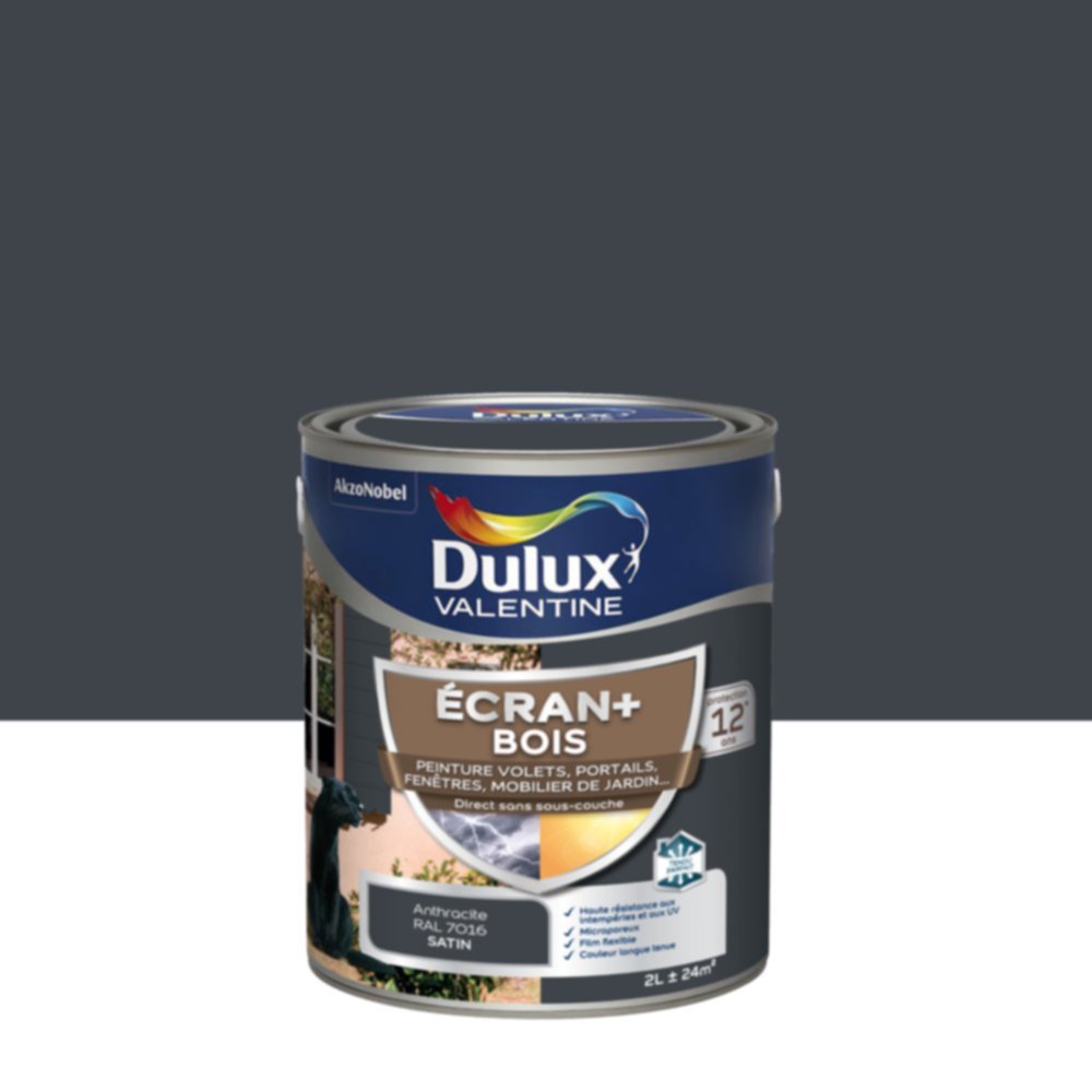 Peinture Ecran+ Bois Satin Gris Anthracite 2L - DULUX VALENTINE