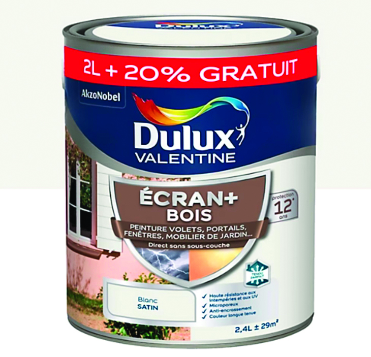 Peinture Ecran+ Bois Blanc satin 2L+20% offerts - DULUX VALENTINE