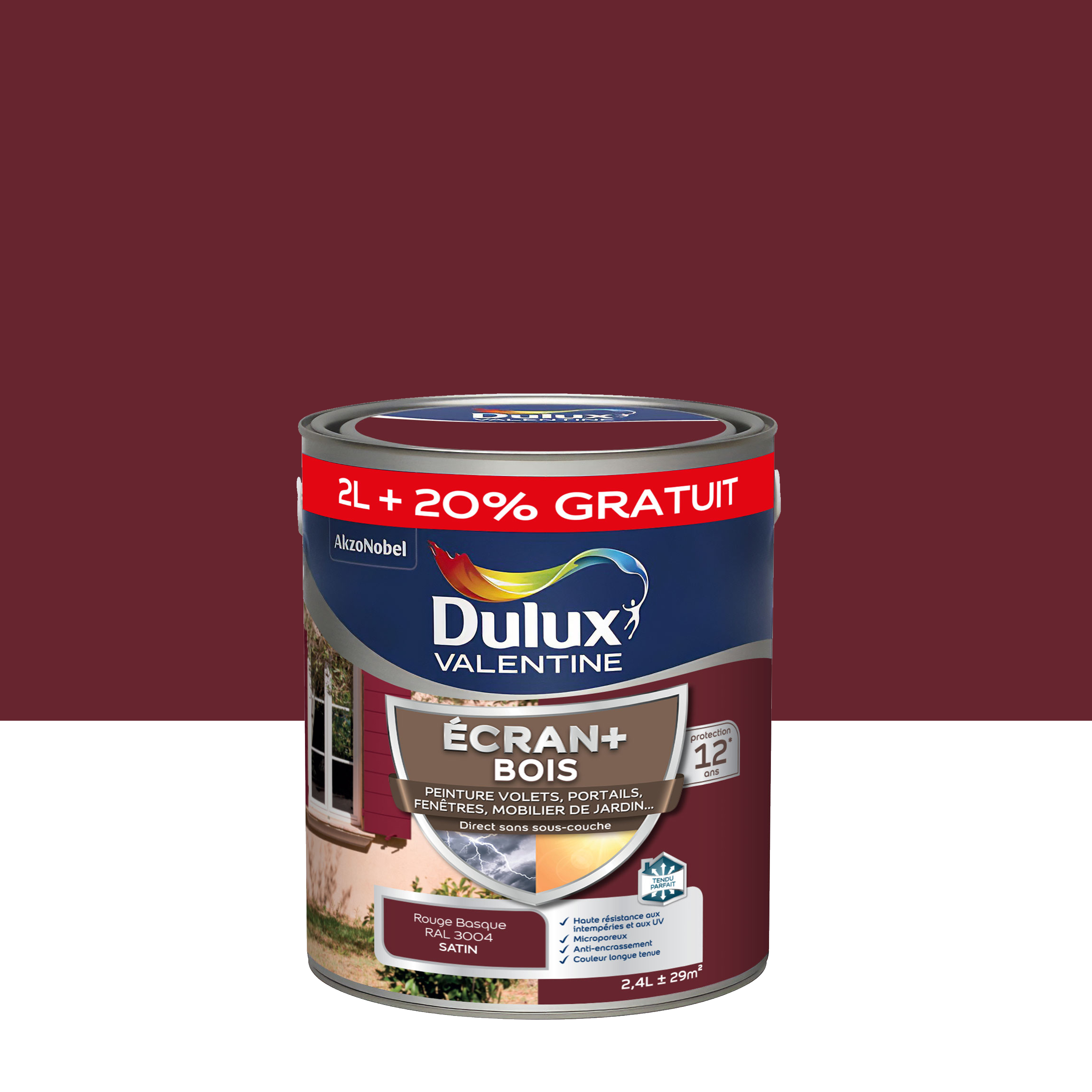 Peinture Ecran+ Bois Rouge basque 2L+20% offerts - DULUX VALENTINE