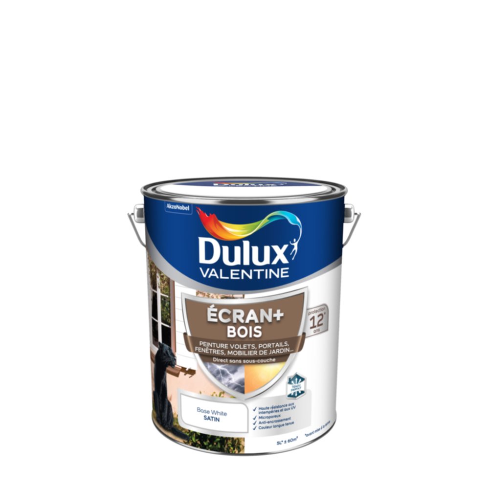 Peinture Ecran+ Bois Satin Blanc 5L - DULUX VALENTINE