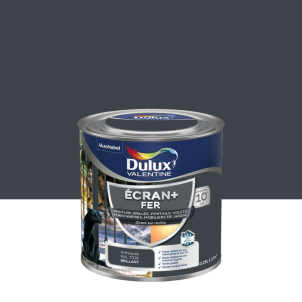 Peinture Ecran+ Fer Brillant Gris Anthracite 0,25L - DULUX VALENTINE