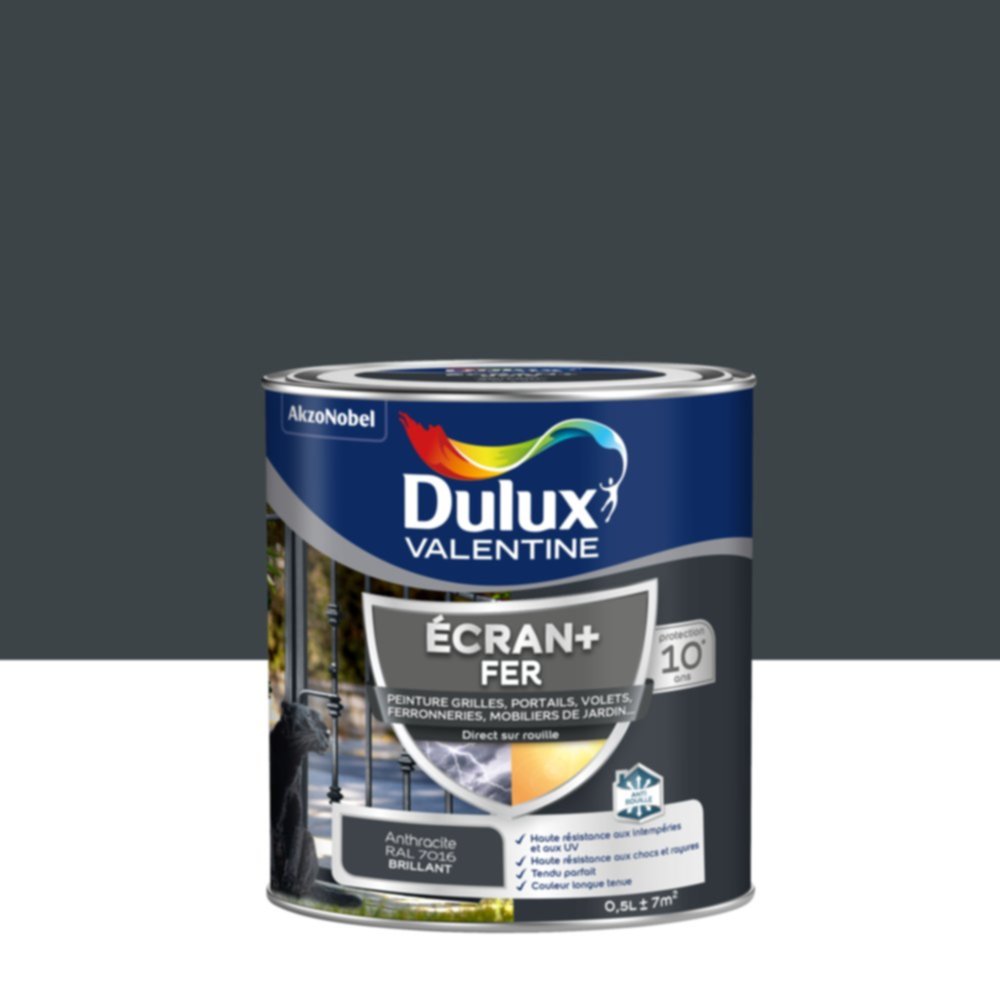 Peinture Ecran+ Fer Brillant Gris Anthracite 0,5L - DULUX VALENTINE