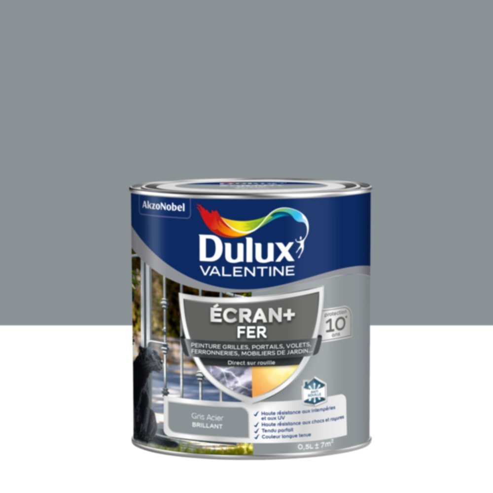 Peinture Ecran+ Fer Brillant Gris Acier 0,5L - DULUX VALENTINE