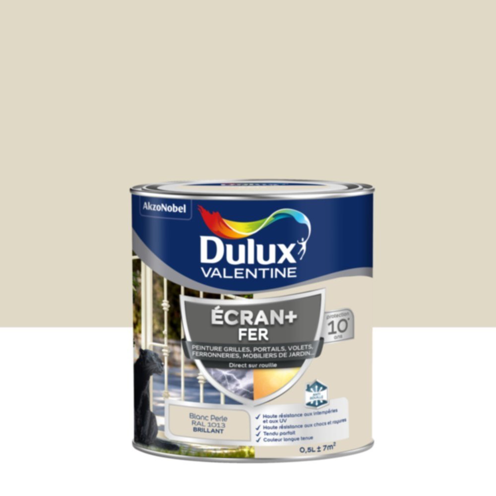 Peinture Ecran+ Fer Brillant Blanc Perlé 0,5L - DULUX VALENTINE