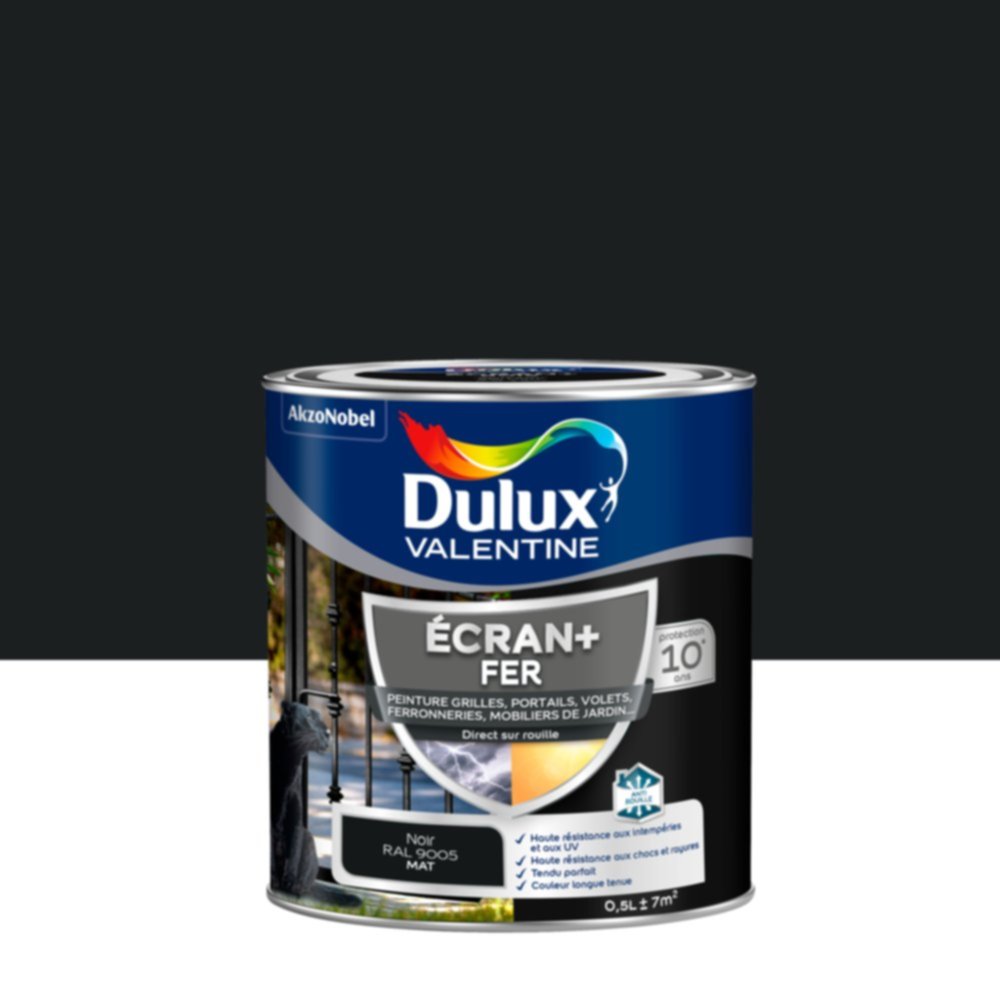 Peinture Ecran+ Fer Mat Noir Mat 0,5L - DULUX VALENTINE