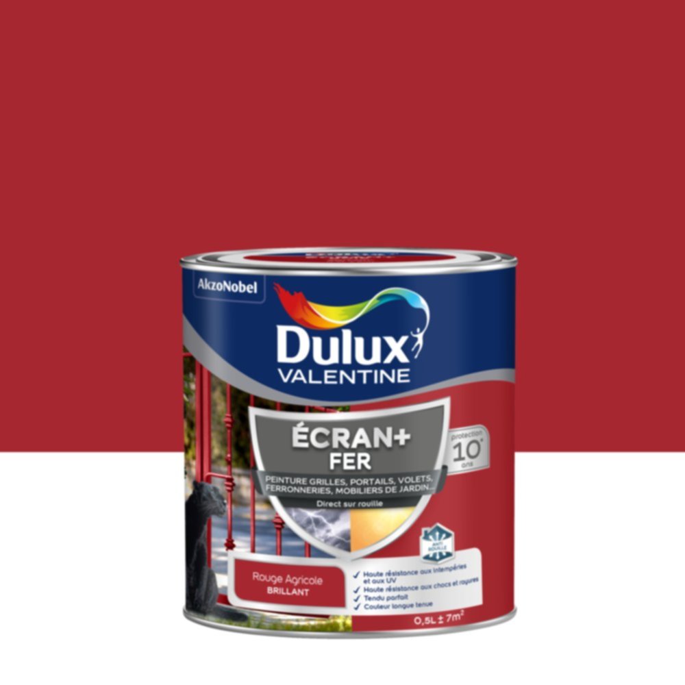 Peinture Ecran+ Fer Brillant Rouge Agricole 0,5L - DULUX VALENTINE