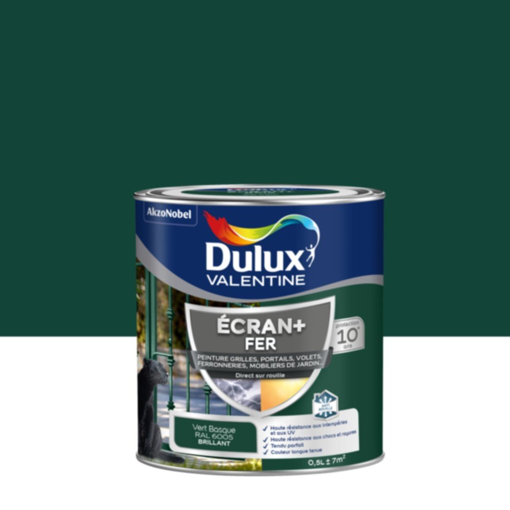 Peinture Ecran+ Fer Brillant Vert Basque 0,5L - DULUX VALENTINE