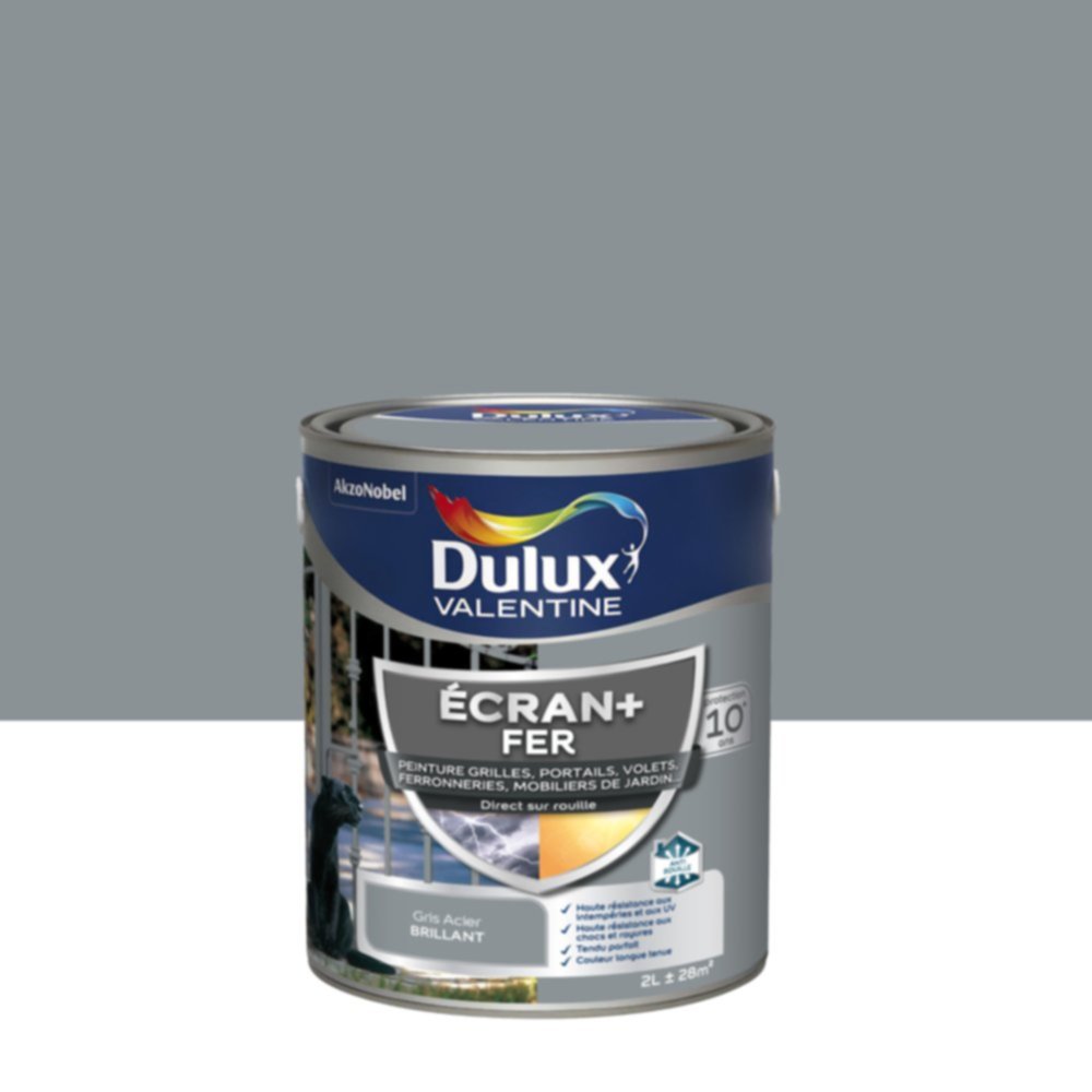 Peinture Ecran+ Fer Brillant Gris Acier 2L - DULUX VALENTINE