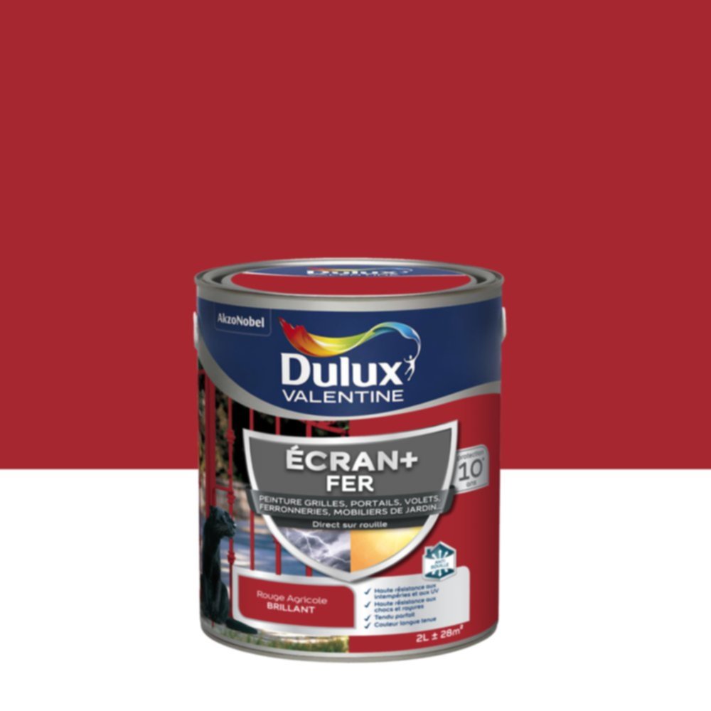 Peinture Ecran+ Fer Brillant Rouge Agricole 2L - DULUX VALENTINE