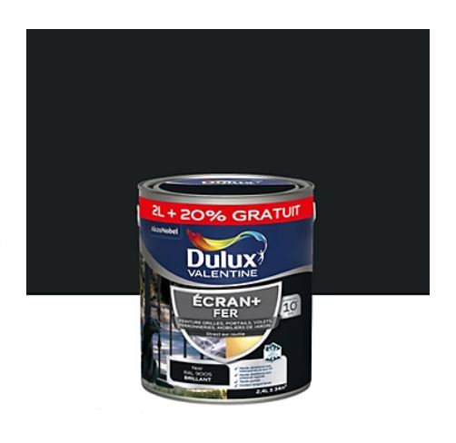 Peinture Extérieure Fer Ecran+ Noir Brillant 2L+20% - DULUX VALENTINE 